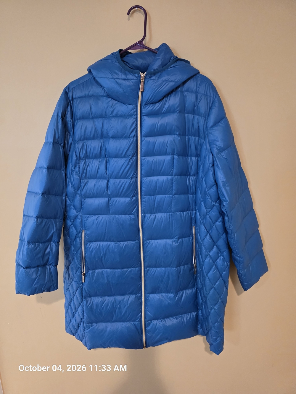 Michael Kors Packable Down Puffer Coat with Hood – Teal Blue, Size XXL